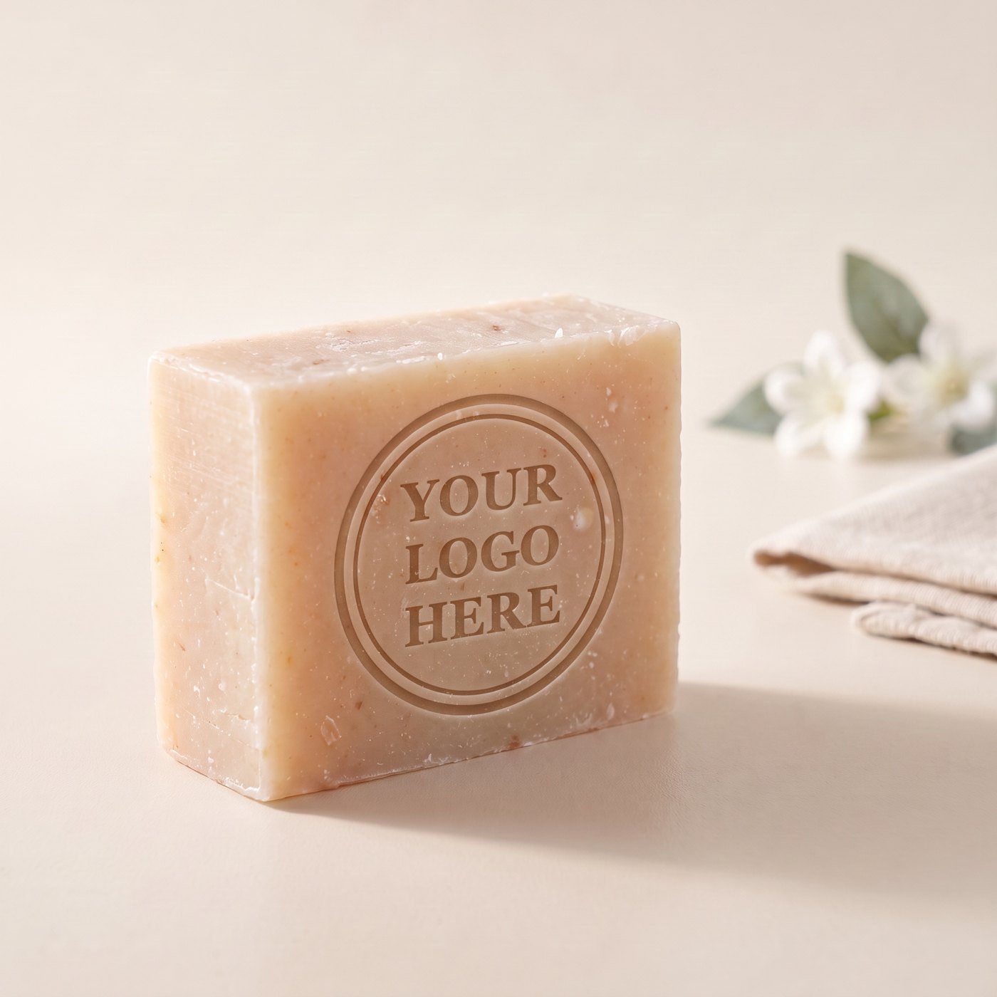 Soap bar stamped with a group logo